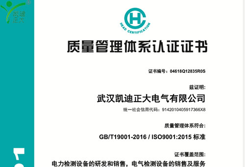 武漢凱迪正大最新版ISO9001：2015標(biāo)準(zhǔn)質(zhì)量管理認(rèn)證證書(shū)